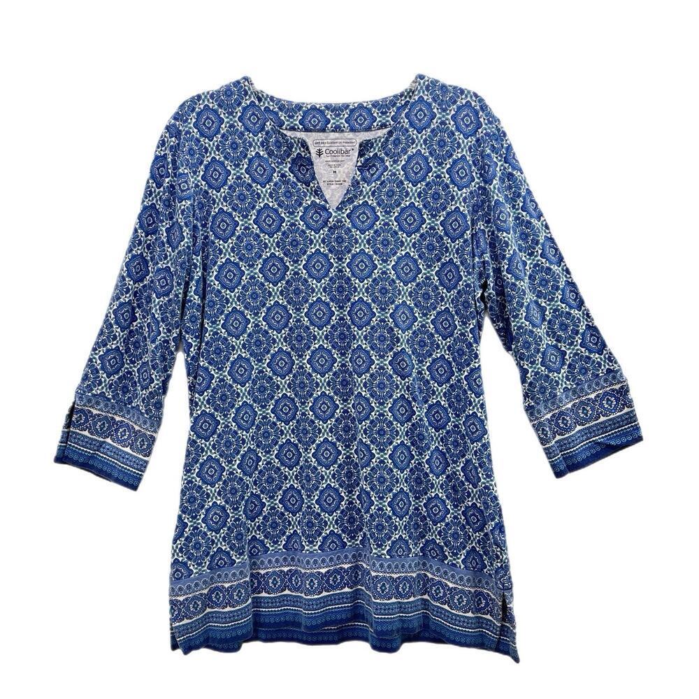 Coolibar Pullover 3/4 Sleeve St Lucia Tunic Tunic Top Medium Blue UPF 50+ Bamboo